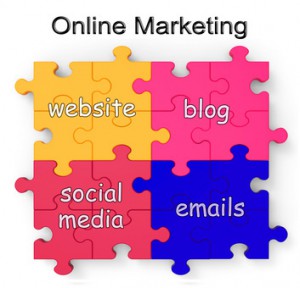 Online Marketing Puzzle Shows Websites, Blogs, Social Media And Emails